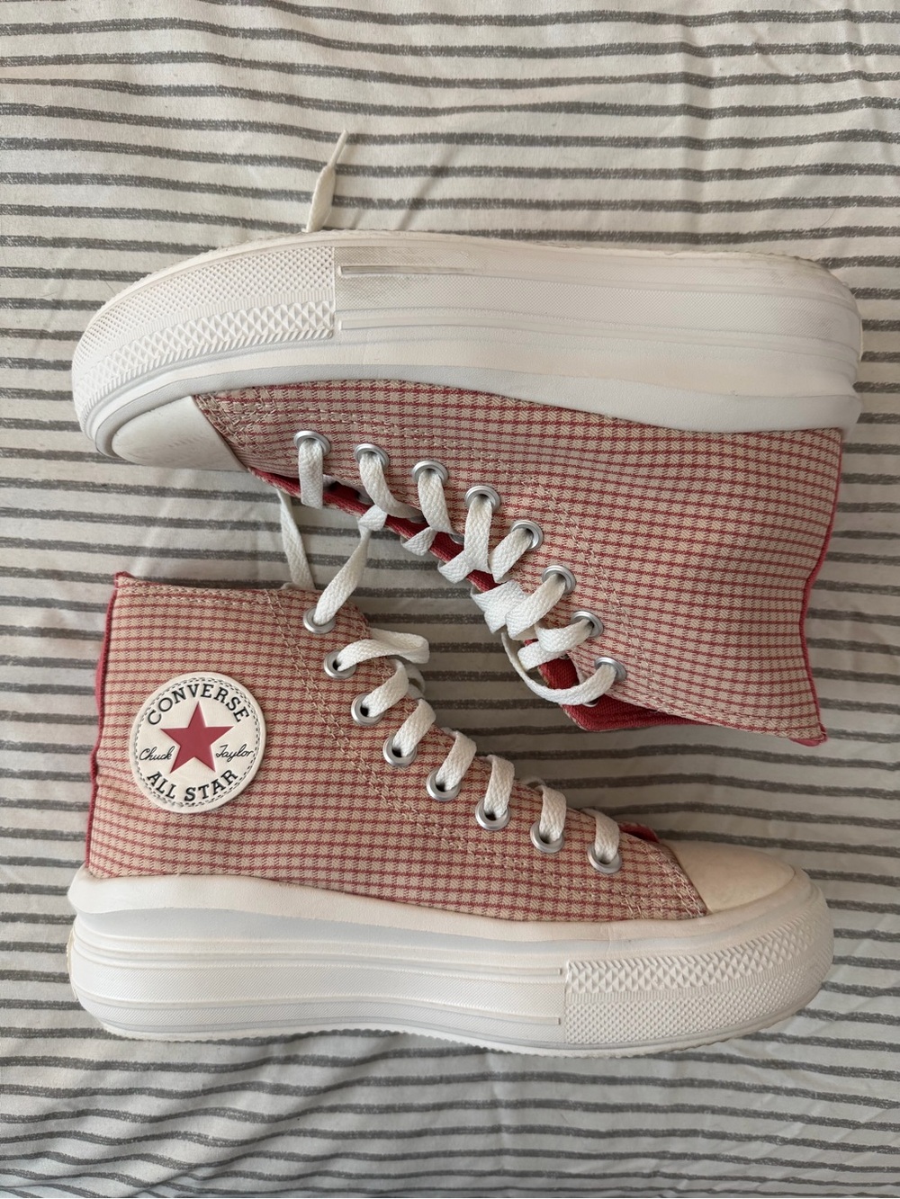Converse High Top Platform Sneakers - Red Gingham